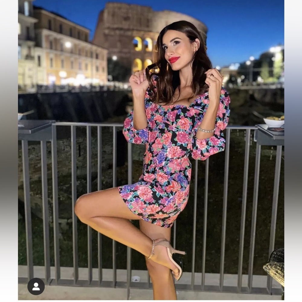 NWT Zara Floral Belted Pink Purple Puff Sleeve Mini Dress Zinnia Cottagecore XS. - Picture 2 of 16